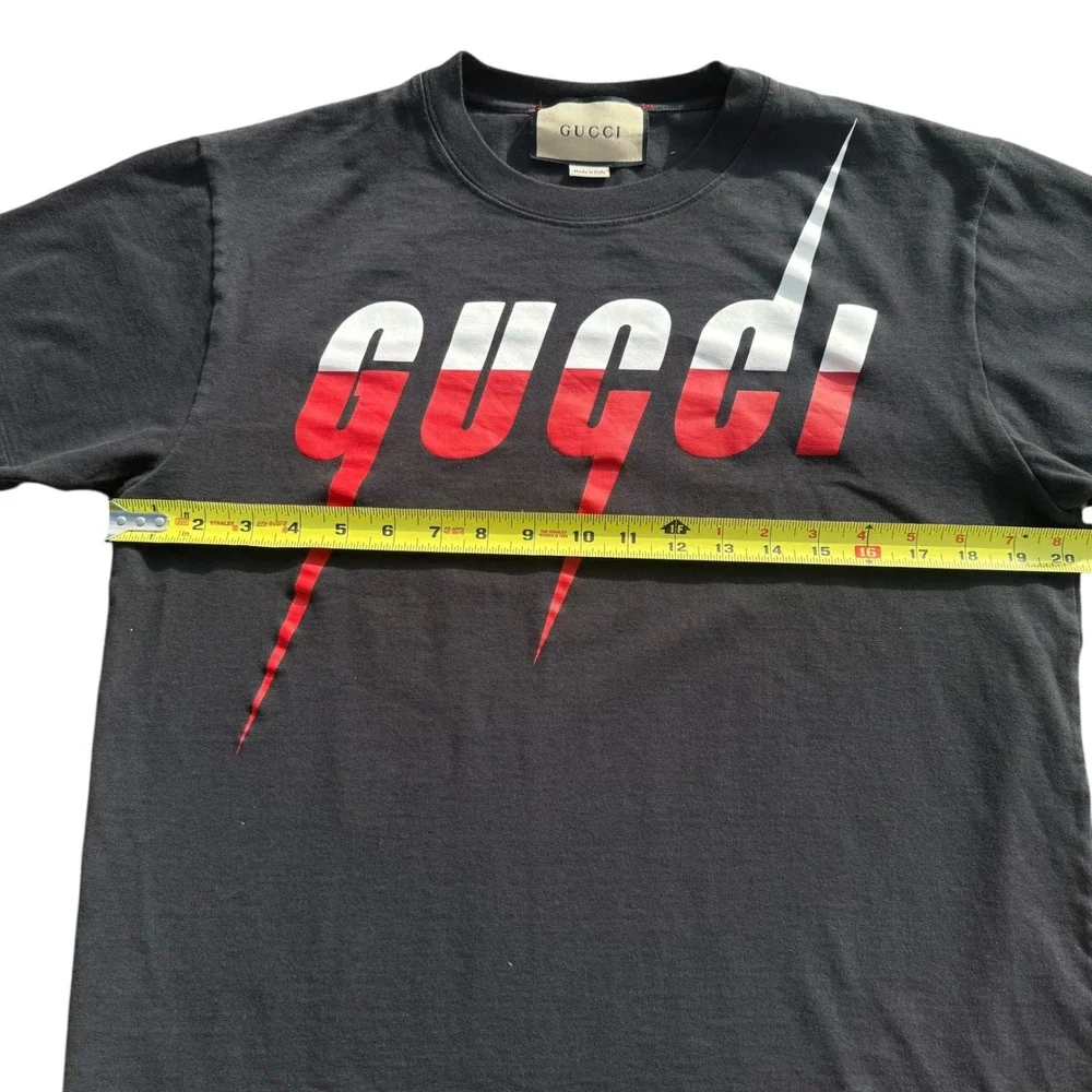 Gucci Graphic T Shirt Red White Lightning Bolt Black Made in‎ Italy XS